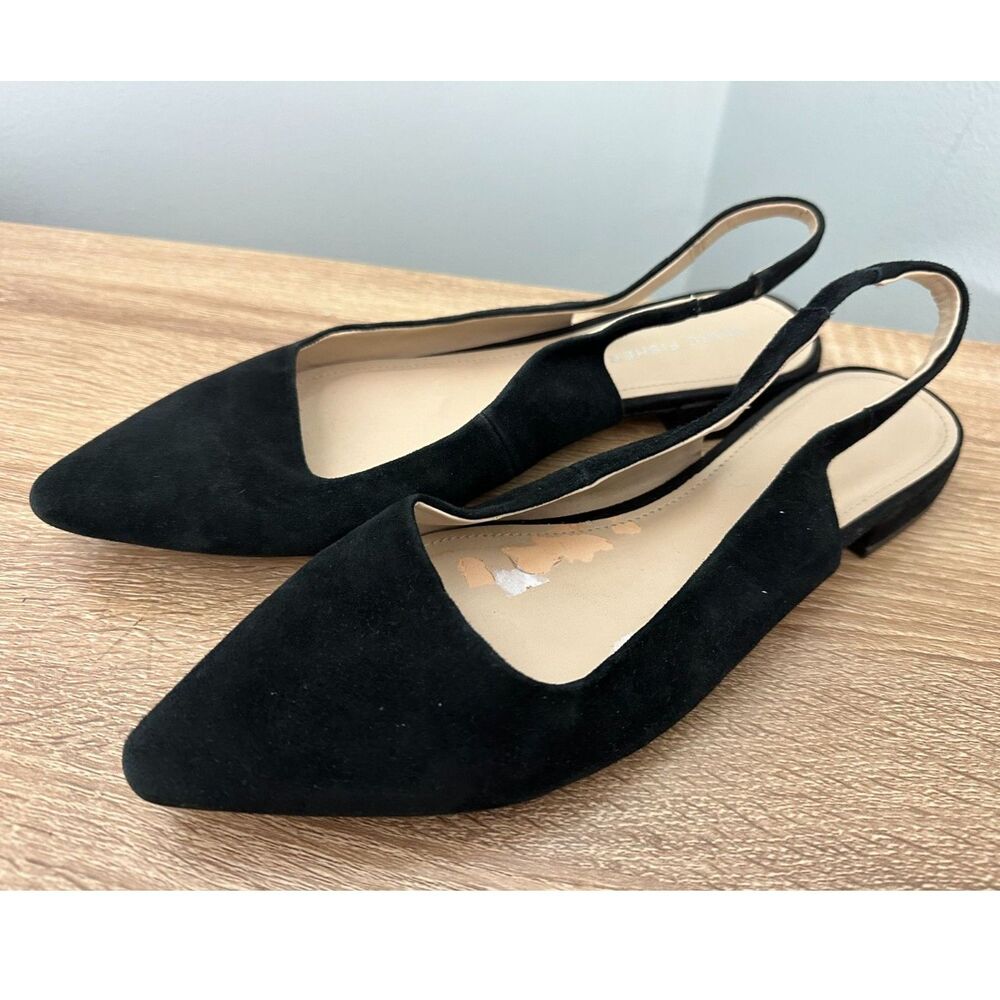 Marc Fisher Fina Flats Black Suede Leather Pointed Toe Mules Dress Shoes size 7
